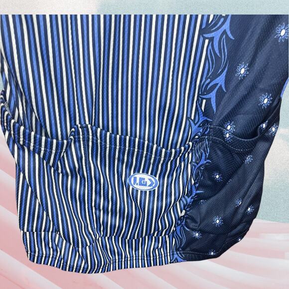 Louis Garneau Cycling Shirt Size Large Blue and White Striped and Navy Floral - Picture 5 of 6